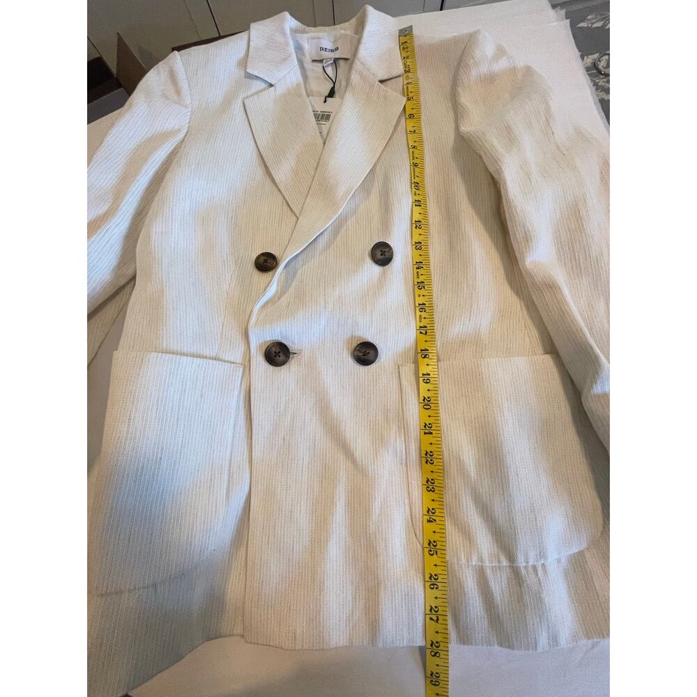 REISS Taupe / White Pinstripe Avalon Linen Blend Blazer - Picture 10 of 12